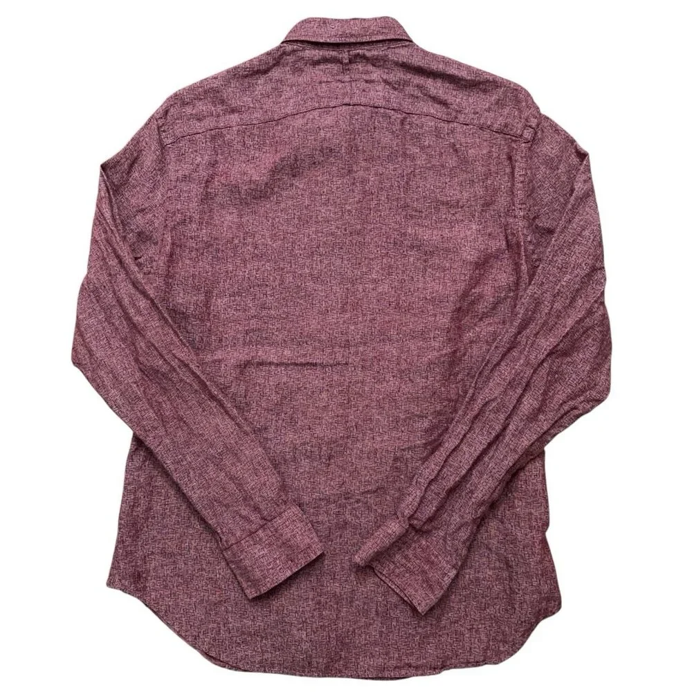 Banana Republic Shirt Mens M Long Sleeve Linen Camden Fit Geometric Light Purple